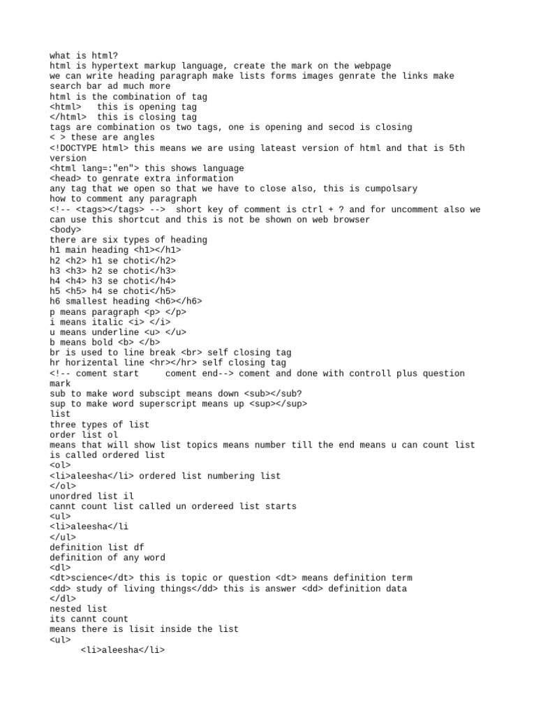 HTML Notes | Download Free PDF | Html | Cyberspace