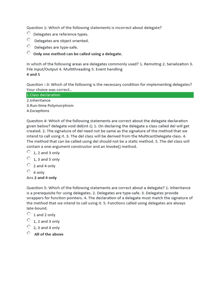 Only One Method Can Be Called Using A Delegate.: 1.class Declaration | PDF