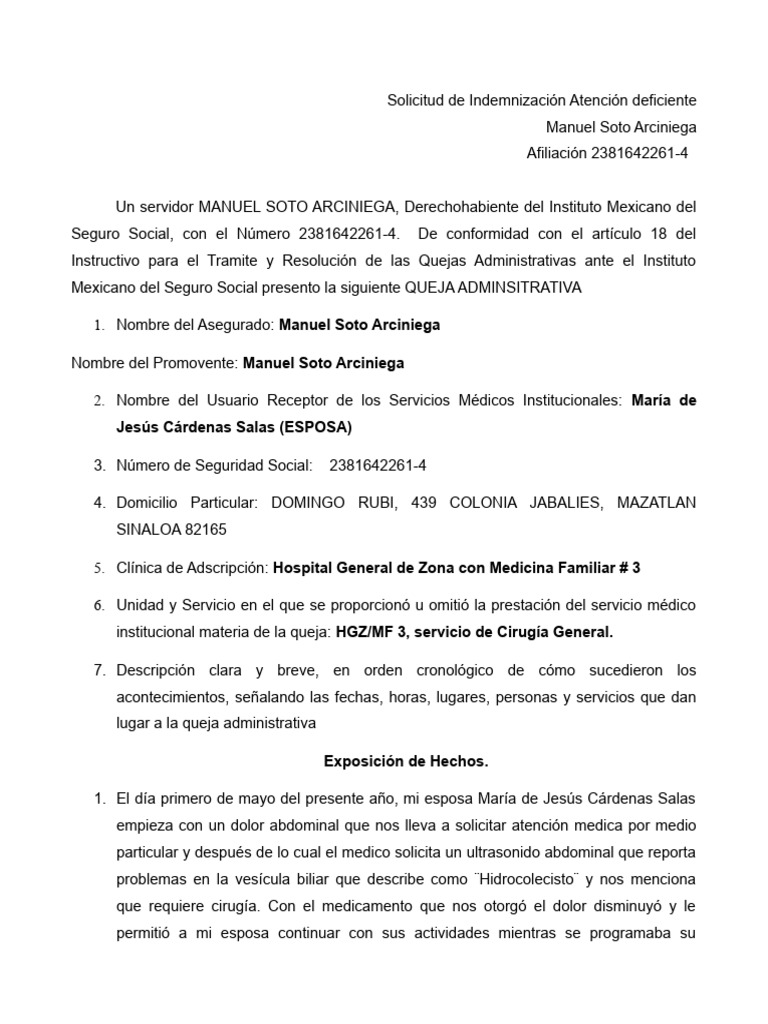 Solicitud de Indemnización | PDF | Causas de la muerte | Especialidades ...