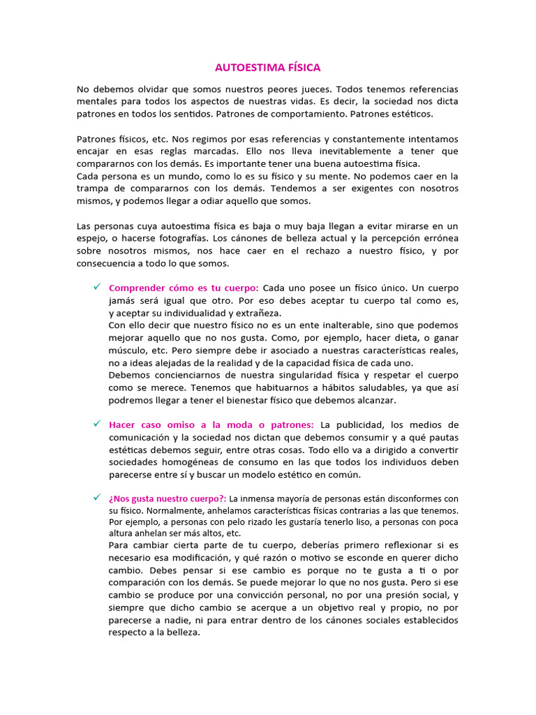 Autoestima Física | PDF | Crecimiento personal y profesional ...