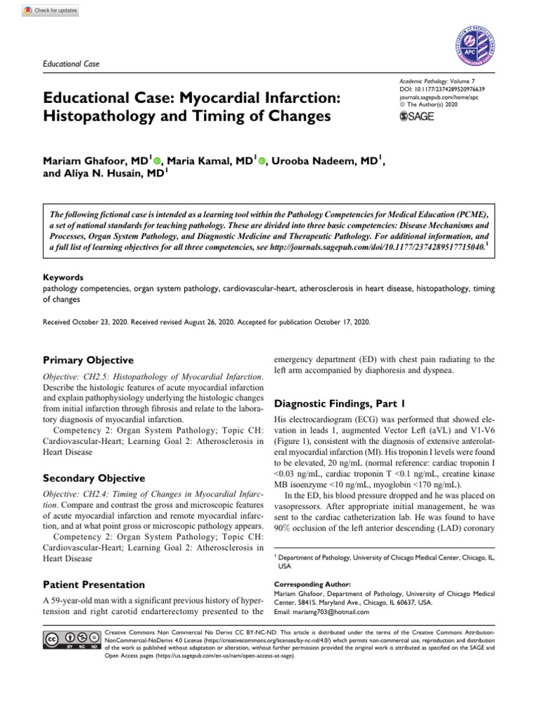 Myocardial Histology Post Infarction: A Timeline | PDF