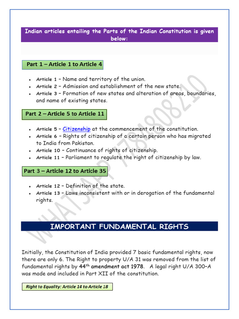 Overview of Indian Constitution Articles | PDF | Pardon | Political ...