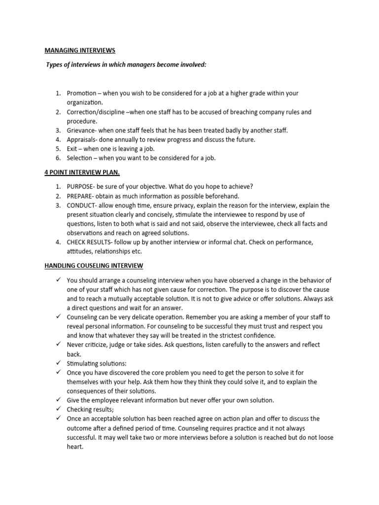 MANAGING INTERVIEWS Notes 2023 | PDF | Career & Growth