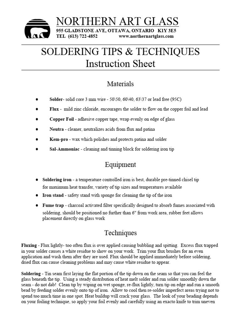 Instructions On Soldering Stained Glass PDF
