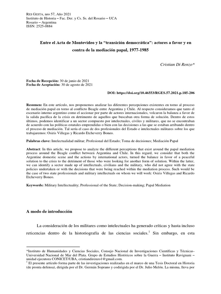 di renzo 2021 Entre el Acta de Montevideo y la transición democrática. actores a favor y en (L
