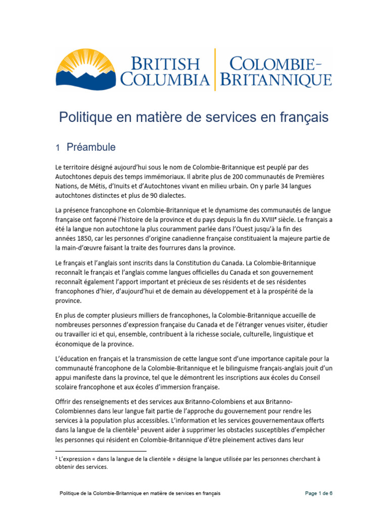 Politique britannocolombienne sur les services en français PDF