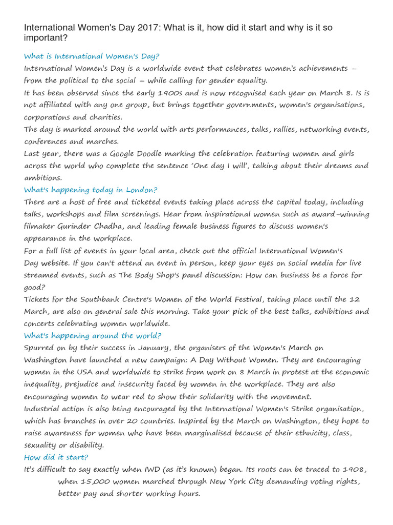 Women S Day Story Facts PDF
