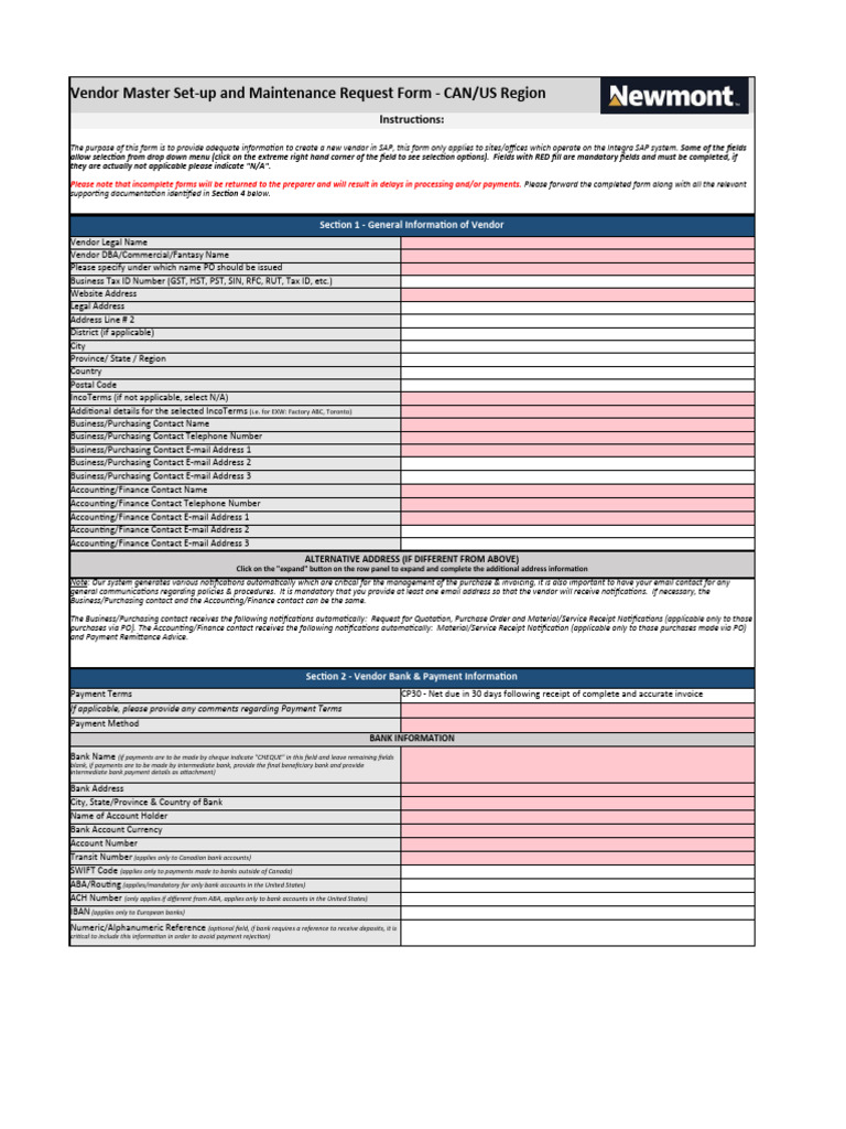 Vendor Master Setup Request Form | PDF | Payments | Cheque