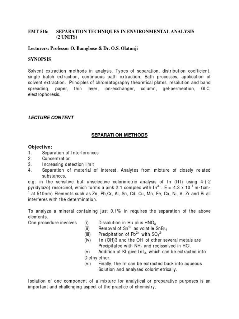 Separation Techniques in Environmental Analysis | PDF