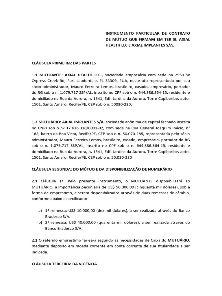 Contrato Mutuo Remessa Cambio Dva | PDF