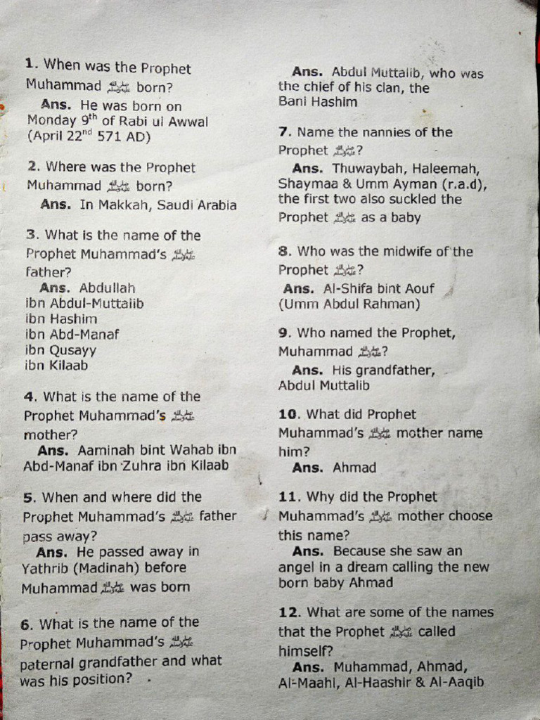 99 Questions On Seerah | PDF
