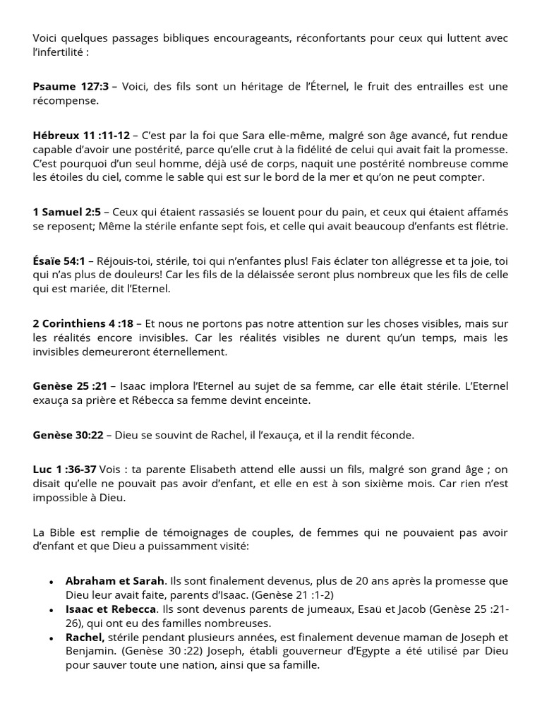 Versets Bibliques sur l'Infertilité et la Foi | PDF