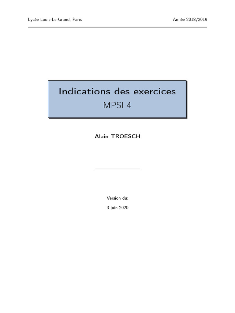 Exercices de mathématiques MPSI 2018-2019 | PDF | Méthodes et ...