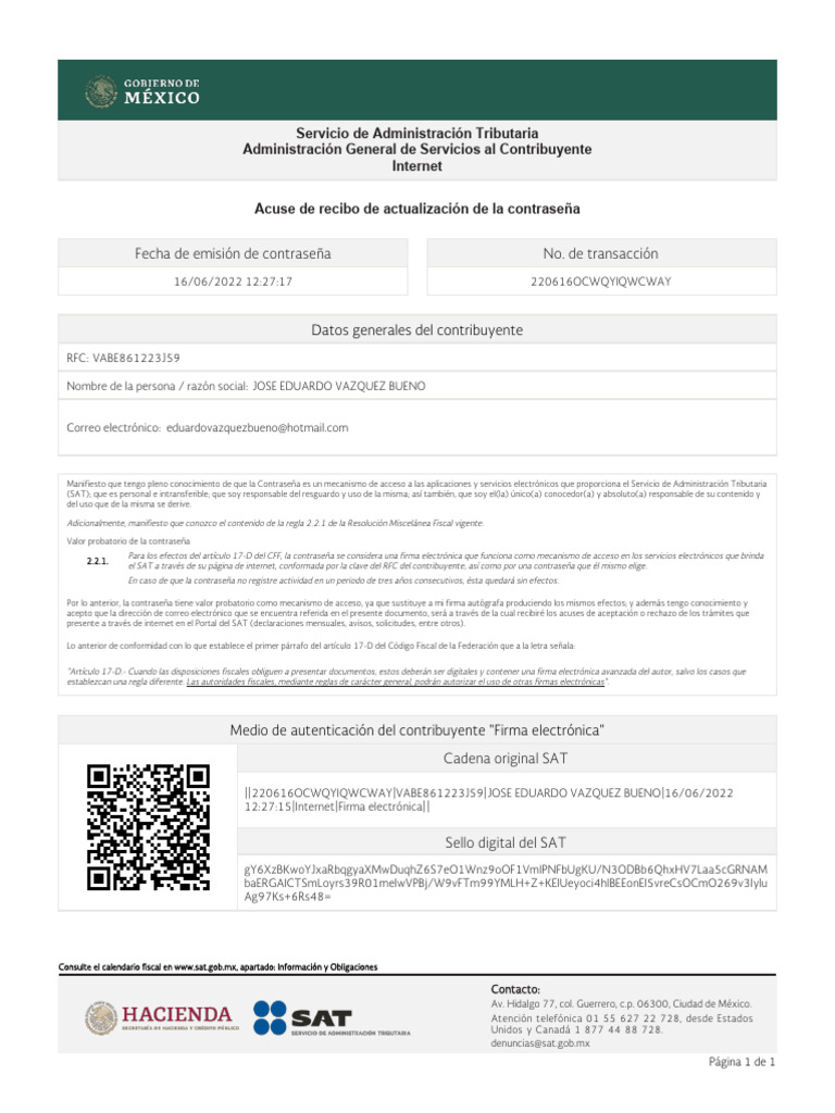 Acuse Restablecer Contraseña VABE | PDF
