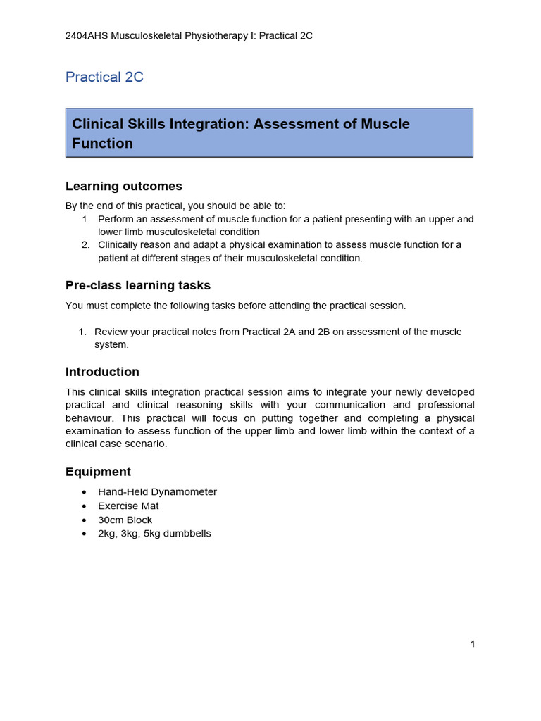 Practical 2C - Clinical Skills Integration - Muscle Ax - STUDENT | PDF