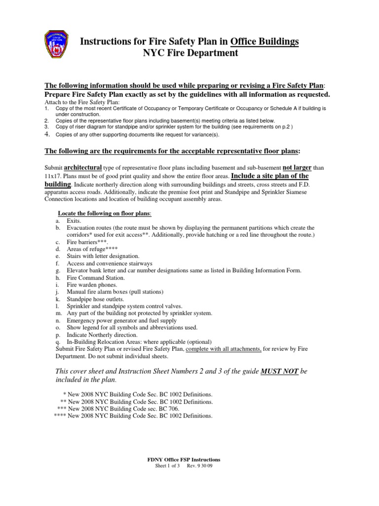 Instructions For Fire Safety Plan in Office Buildings NYC Fire