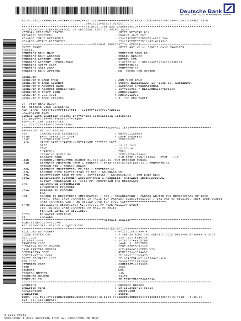 Mt103-Abn Amro Bank100-1m Euro | PDF