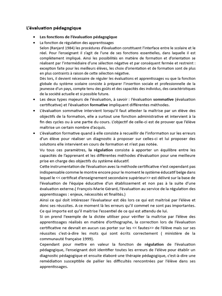 Régulation des apprentissages en évaluation | PDF | Pédagogie ...