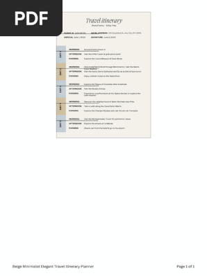 Beige Minimalist Elegant Travel Itinerary Planner