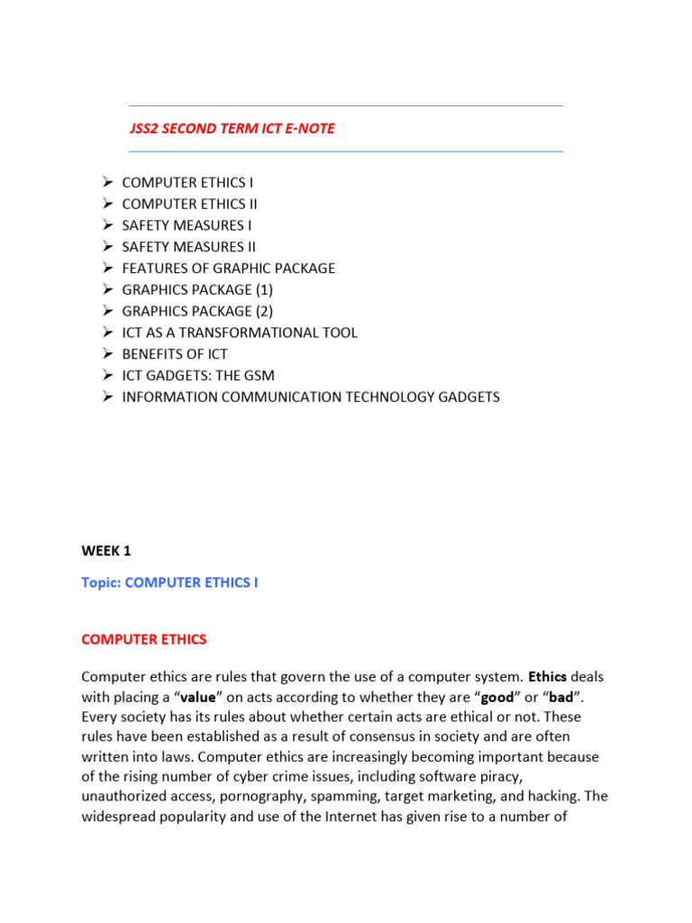 JSS2 ICT Lesson Note PDF 1 PDF