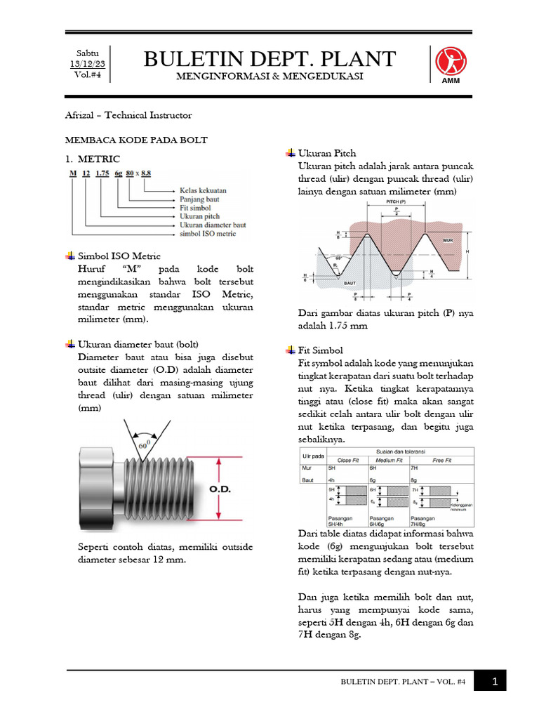 Kode dan Ukuran Bolt ISO Metric | PDF
