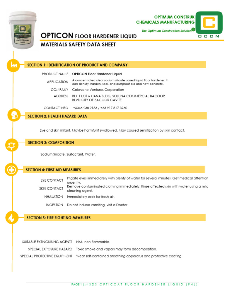 MSDS FHL (Floor Hardener) PDF