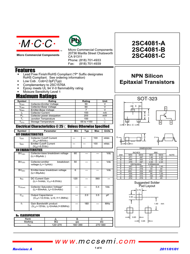 2sc4081-c | PDF | Bipolar Junction Transistor | Manufactured Goods