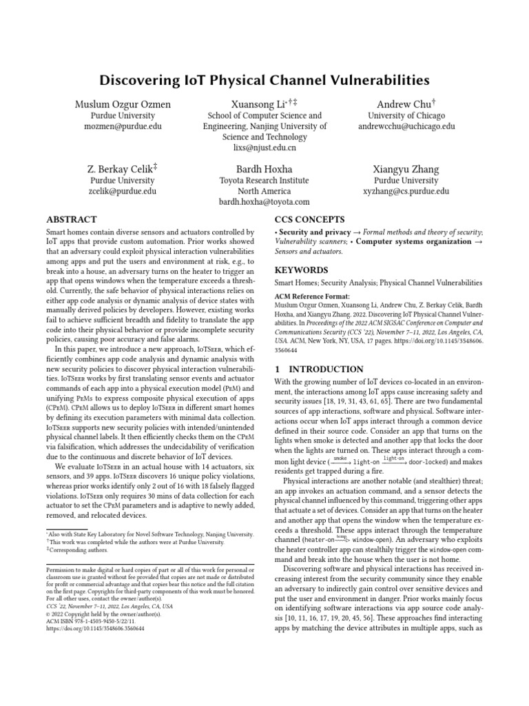 Discovering IoT Physical Channel Vulnerabilities | PDF | Internet Of ...
