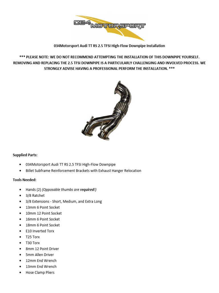 Audi TT RS Downpipe Installation Guide | PDF