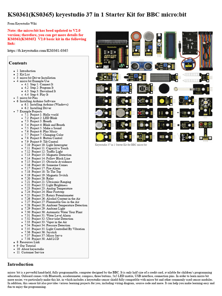 KS0361 (KS0365) Keyestudio 37 in 1 Starter Kit For BBC Micro - Bit ...