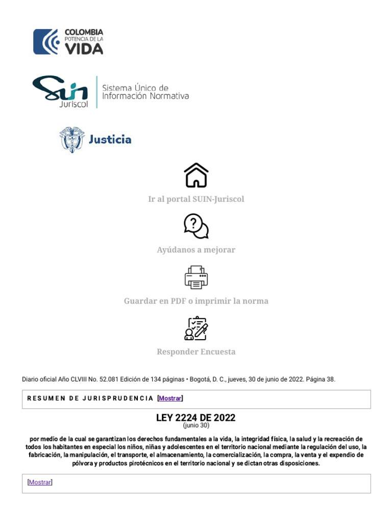 Ley 2224 de 2022 Pólvora | PDF