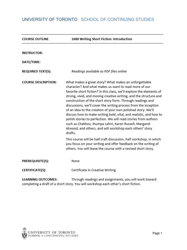 Writing Short Fiction Course Outline | PDF | Human Communication | Learning