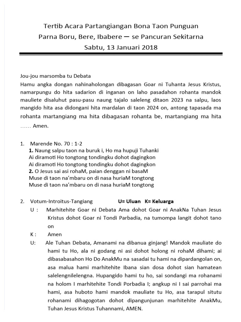 PDF Tertib Acara Partangiangan Bona Taon Punguan Parna | PDF