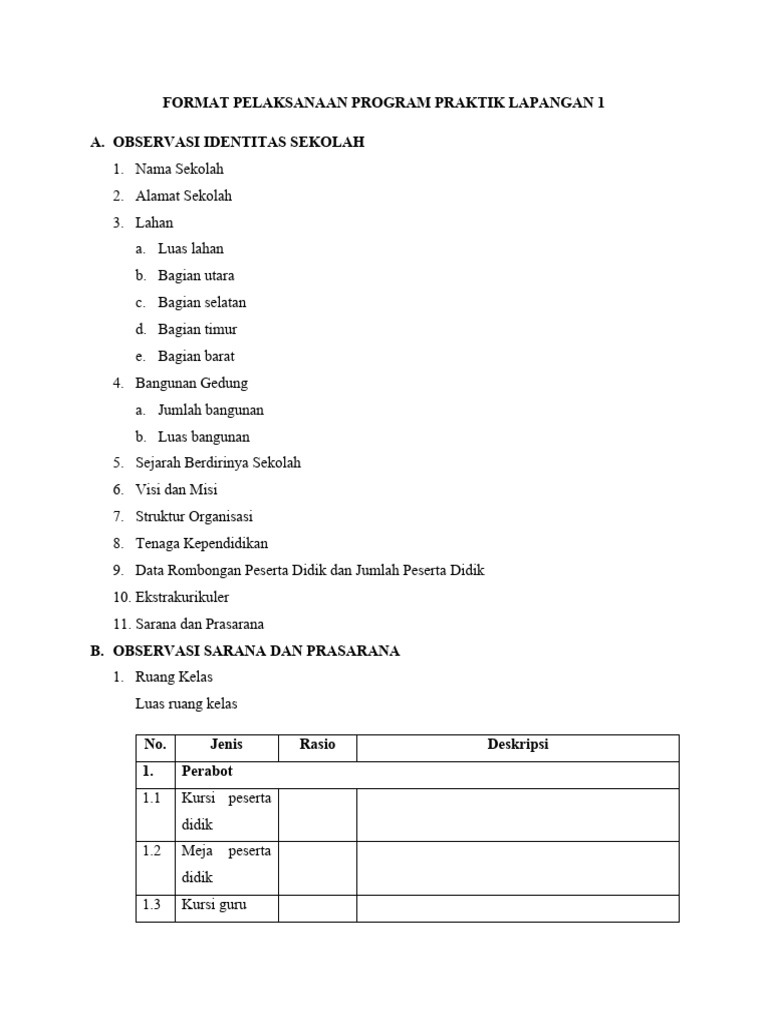FORMAT PELAKSANAAN PPL 1 | PDF