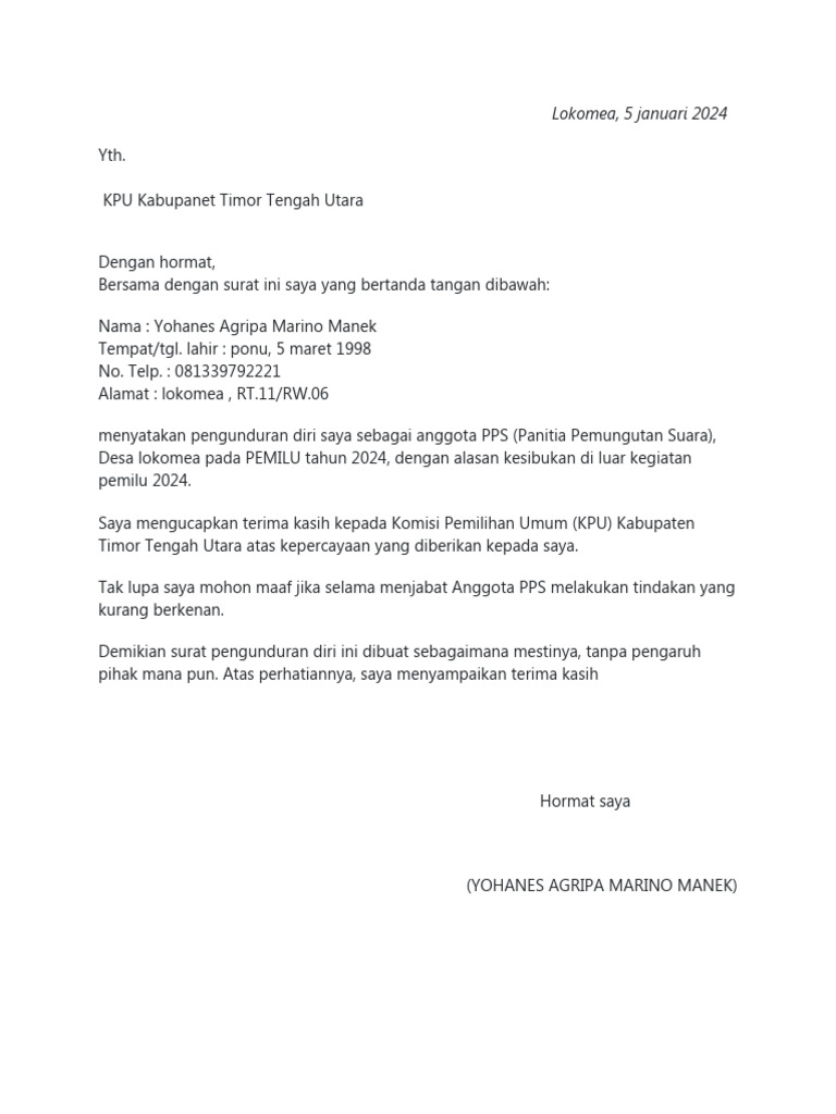 Surat Pengunduran Diri PPS | PDF