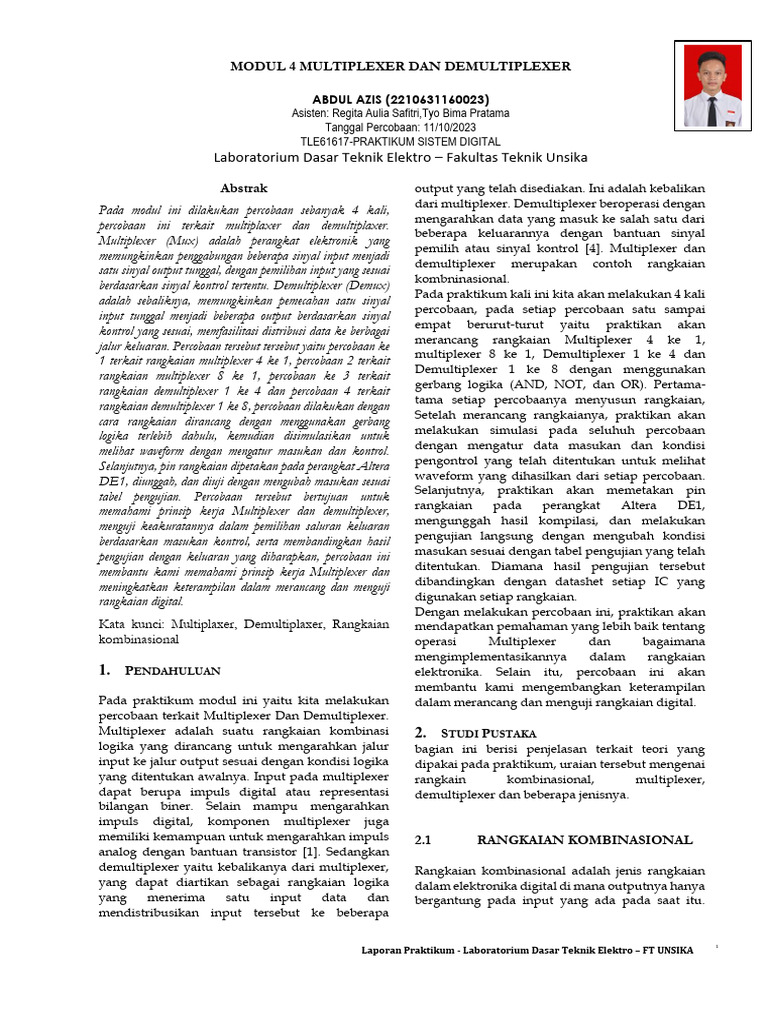 Laporan Praktikum Modul 4 Multiplexer Dan Demultiplexer | PDF