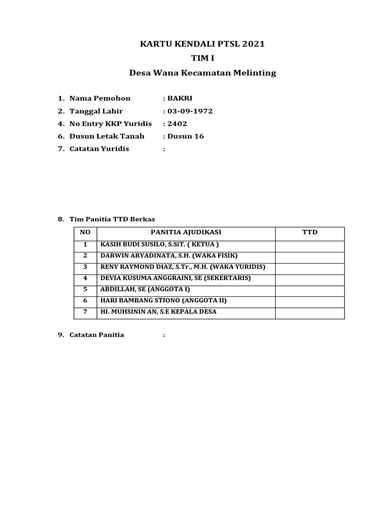Blangko PTSL 2021 Wana | PDF