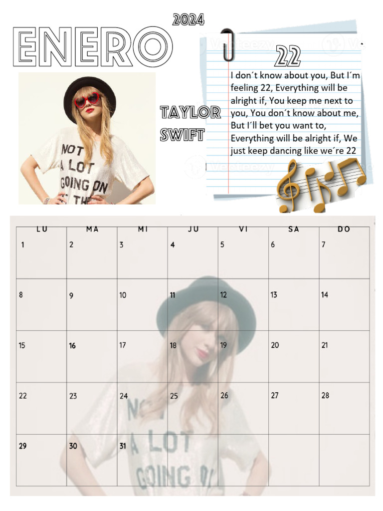 Calendario Taylor Swift 2024 PDF
