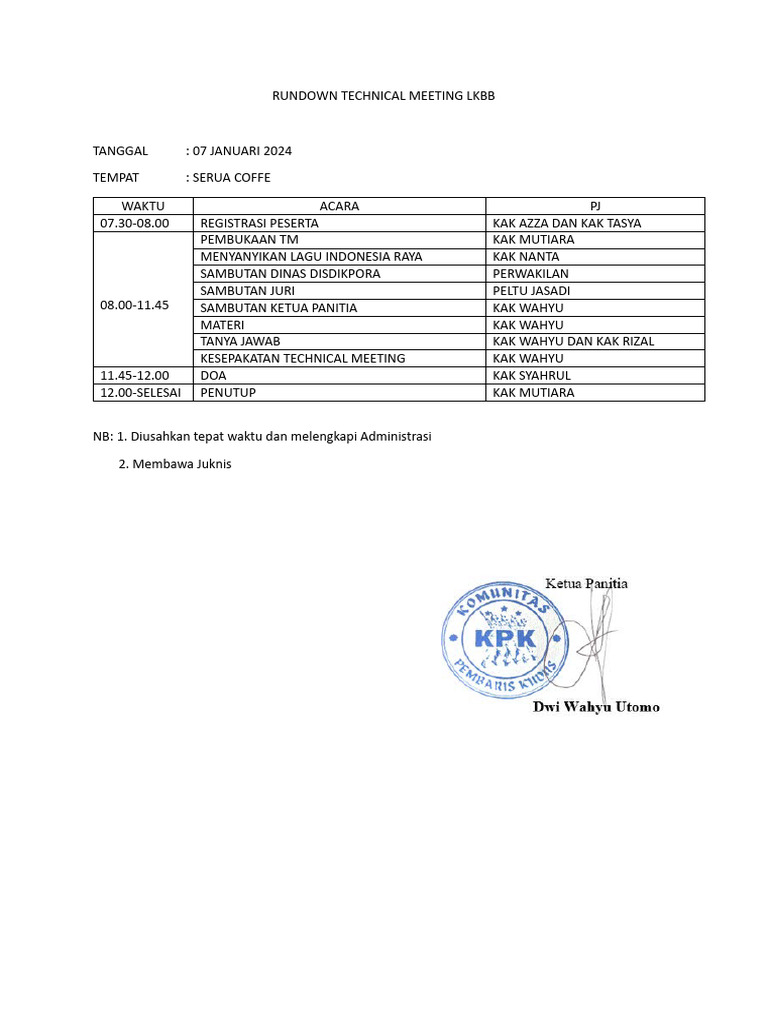 Rundown Technical Meeting LKBB 2024 | PDF