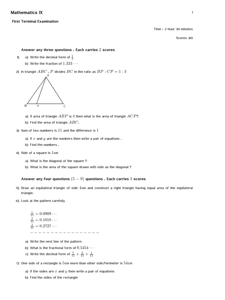 STD 9 First Term Eng Med Math | PDF