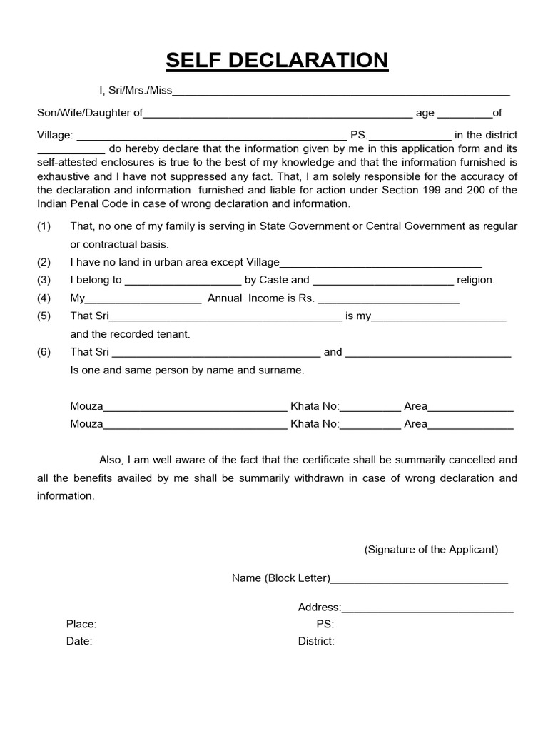 Declearation Blank Form | PDF