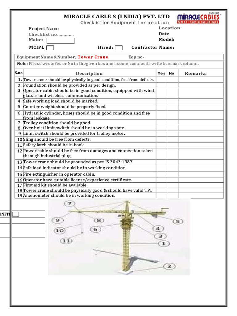 Tower Crane Inspection Checklist | PDF | Computers