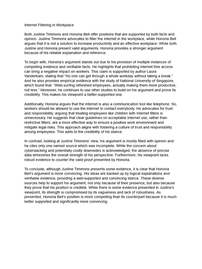 Internet Filtering Debate in Workplaces | PDF | Argument | Internet