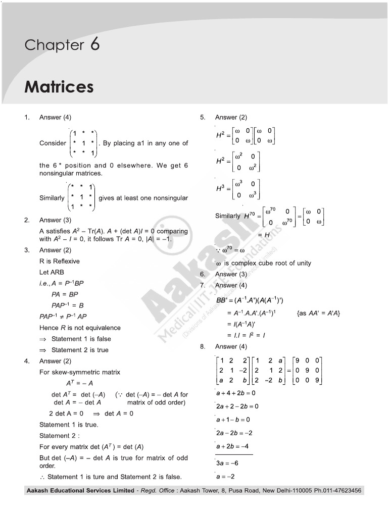 M Sol Ch-06 Matrices | PDF