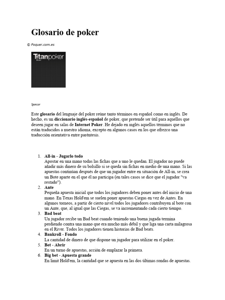 Glosario de poker PDF
