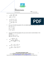 Worksheet 3.2 - Solving Quadratic Equations