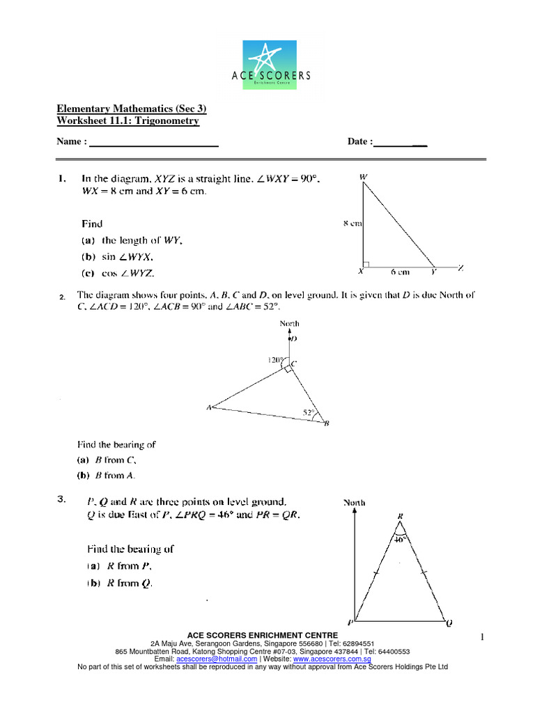 Worksheet 11.1 - Trigonometry | PDF
