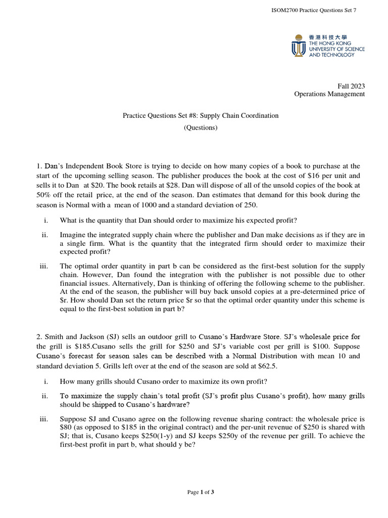 ISOM2700 Practice Set8 Question | PDF