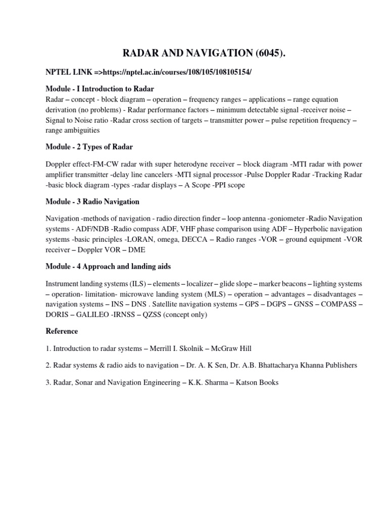 Radar Systems and Navigation Overview | PDF | Radar | Detector (Radio)
