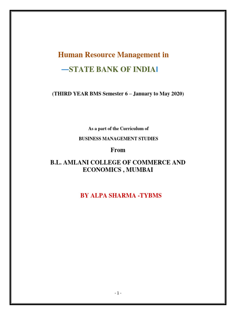 Human Resource Management In: State Bank of India | PDF